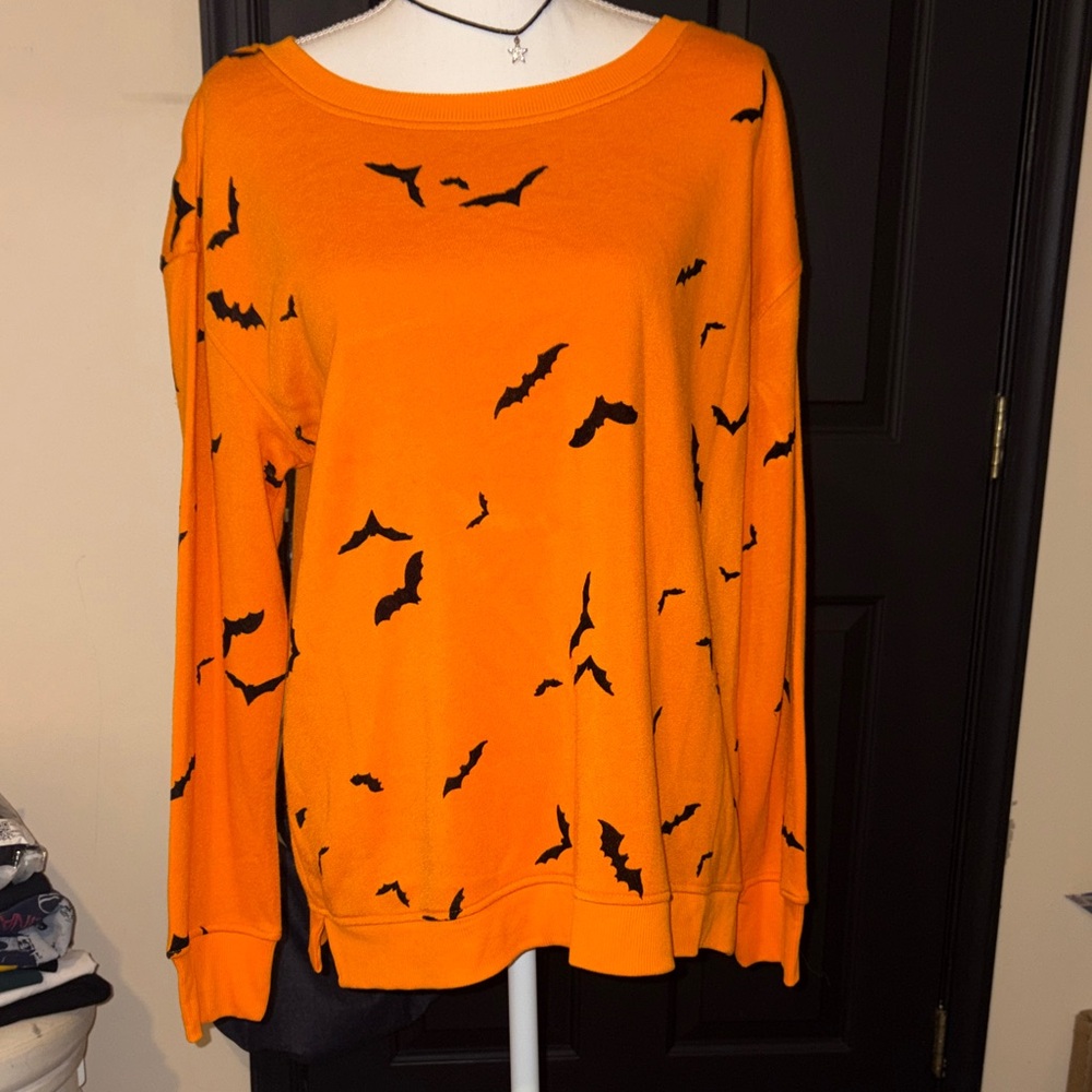 Orange Bat Print Sweater